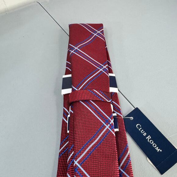Club Room Mens Necktie Otero Grid‎ Red Office Professional Business  New - Picture 6 of 9